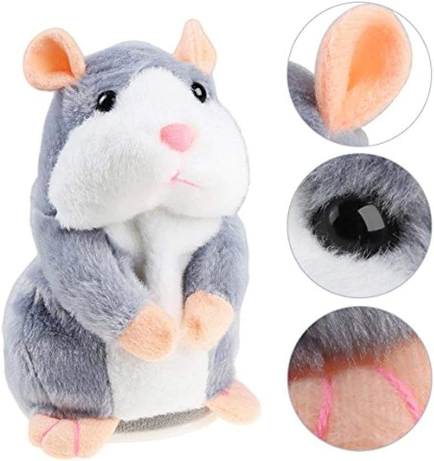 Plush Interactive Toys PRO Talking Hamster Repeats What You Say Electronic Pet Chatimals Mouse Buddy for Boy and Girl, 5.7 X 3 Inches, Gray