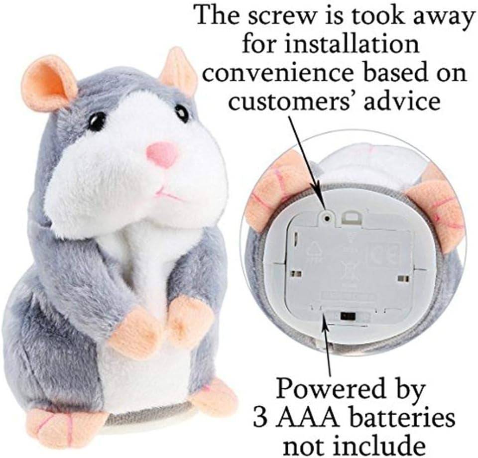 Plush Interactive Toys PRO Talking Hamster Repeats What You Say Electronic Pet Chatimals Mouse Buddy for Boy and Girl, 5.7 X 3 Inches, Gray
